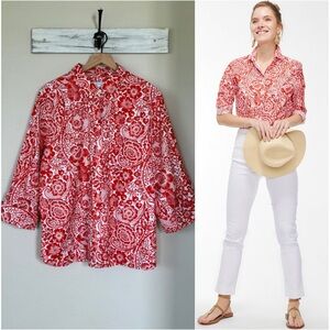 CHICO’S 4 No Iron Stretch 3/4 Sleeve Paisley Cotton Blend Shirt Floral XXL 20